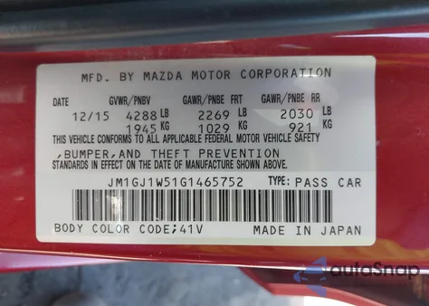 2016 Mazda Mazda6 I Grand Touring from USA, damaged, VIN JM1GJ1W51G1465752